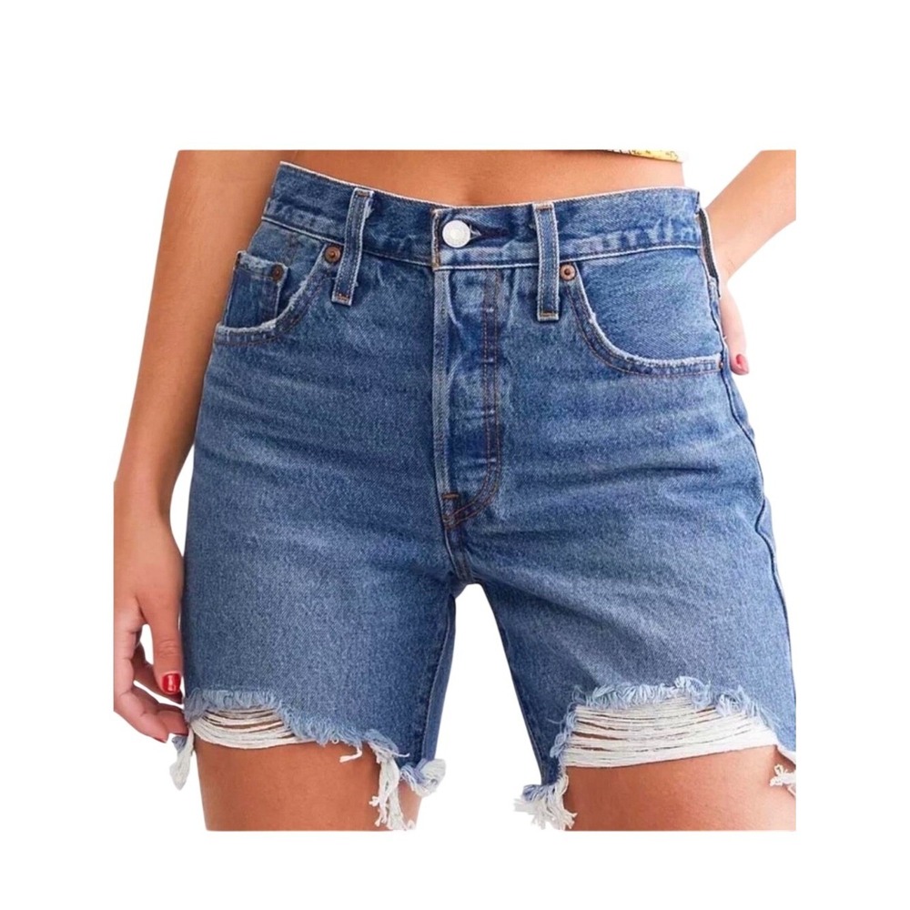 Levi's 501 Womens Distressed High Rise Button‎ Fly Shorts 25